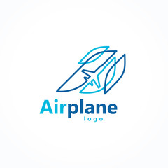 Airplane action takeoff flight logo vector abstract lines blue color