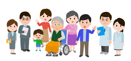 家族三世代　福祉　スタッフ　セット　イラスト タイトル変更