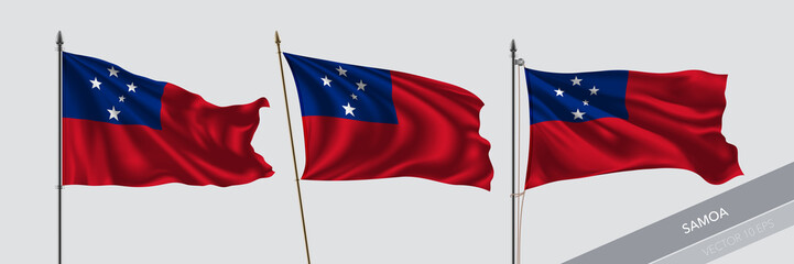 Set of Samoa waving flag on isolated background vector illustration