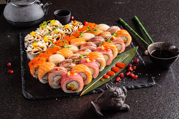 sushi on the black background