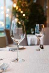  Served dinner table in a restaurant. Restaurant interior