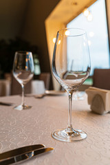  Served dinner table in a restaurant. Restaurant interior