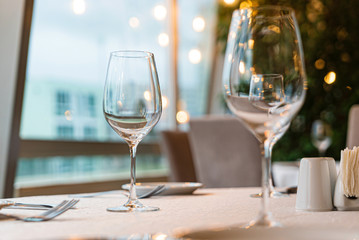  Served dinner table in a restaurant. Restaurant interior