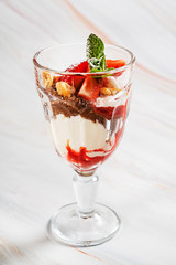 summer dessert with strawberries and chocolate