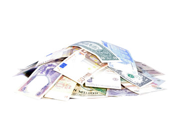 Obraz na płótnie Canvas pile of banknote money isolated on white