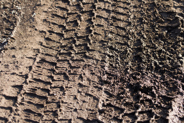 Tire Track On The Ground. Close up