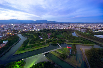 Goryokaku park from observation tower. Hakodate, Hokkaido, Japan.