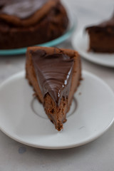 home made chocolate cheesecake on a wooden table