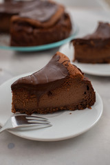 home made chocolate cheesecake on a wooden table