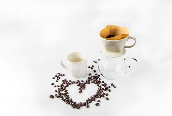 Coffee drip set on white background.