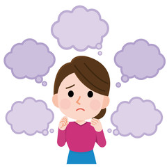 もやもや　たくさんの悩みや不安　思い浮かべる女性