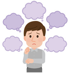 もやもや　たくさんの悩みや不安　思い浮かべる男性