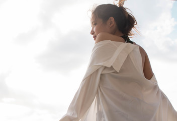 Portrait of woman's back with copy space