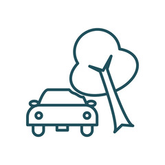 tree falling over car line style icon vector design