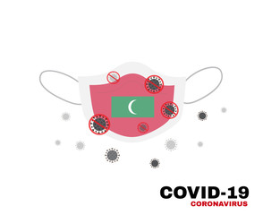 Medical face mask with symbol of the Republic of Maldives flag to protect 	maldivian people from coronavirus or Covid-19, virus outbreak protection concept, sign symbol background, vector illustration