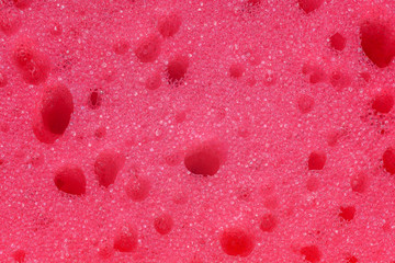 Pink sponge for washing closeup, close-up porous texture.