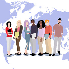 Fototapeta premium Group multicultural students, boy and girl