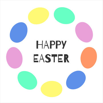 Easter egg round frame for greeting card. Happy easter