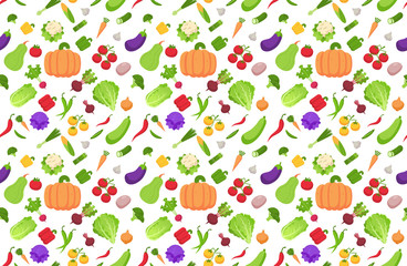 set fresh vegetables collection seamless pattern healthy food concept horizontal vector illustration