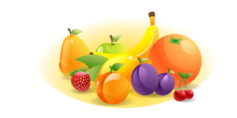 various fresh juicy fruits composition healthy natural food concept horizontal vector illustration