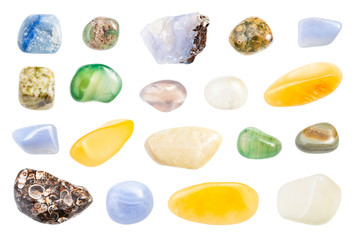 set of various Agate gemstones isolated