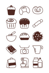 set of icons bakery, line style icon