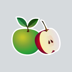 fresh juicy apple icon tasty ripe fruits sticker healthy food concept vector illustration