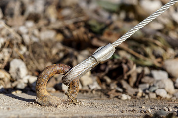 Wheel pair from a freight car on rails. Wheel system with springs.