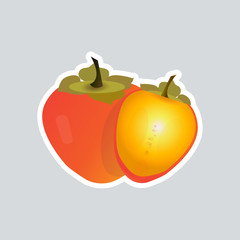 fresh juicy persimmon sticker tasty ripe fruit icon healthy food concept vector illustration