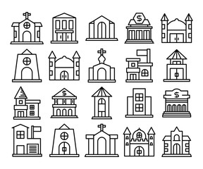 building, house, city line icons set