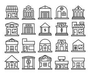 building, house, city line icons set