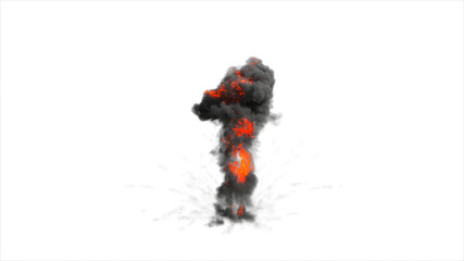 Bomb explosion and fire bang. Big explosion. explosion nuclear bomb. Isolated on white background. 3d rendering.