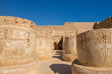 Hieroglyphic carvings on ancient egyptian temple columns