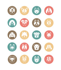 set of icons of faces different breeds of dogs