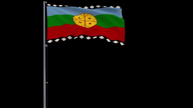 Mapuche isolate flag on a flagpole fluttering in the wind on a transparent background, 3d rendering, prores 4444 4k footage with alpha transparency
