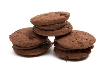 cookies with chocolate drops and chocolate cream Isolated