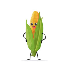 cute fresh corn character tasty mascot vegetable personage healthy food concept isolated vector illustration