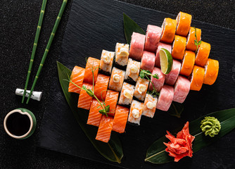sushi on the black background