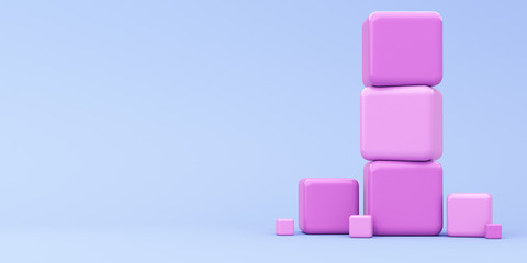 Abstraction for advertising. Stack of cubes on a blue background. 3d render illustration.