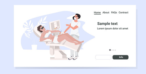 beautician giving epilation laser treatment to woman young girl receiving hair removal procedure at spa salon cosmetology skin beauty care concept horizontal full length copy space vector illustration