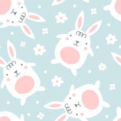 Seamless pattern with easter bunny and flowers.