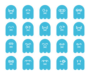 blue cute ghost emoji, emoticon icons set