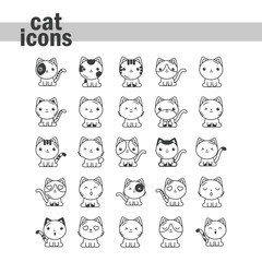 set of cute cats on white background, line style icon