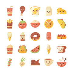 set of icons kawaii food on white background