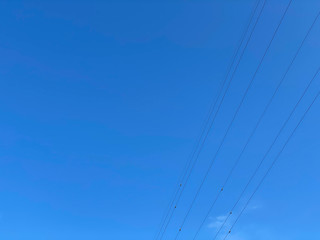 Fototapeta premium Japanese blue sky and electric wires.
