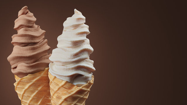 Vanilla and Chocolate Ice Cream Cones on Screen Left