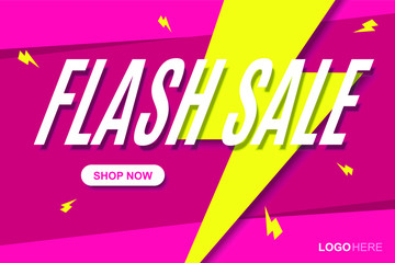 Yellow thunder Flash sale with neon pink background banner template.