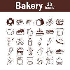 set of icons bakery, line style icon