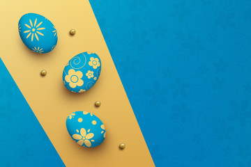 easter eggs on colorful background. top view