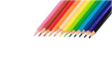 Beautiful blunt colour pencils are arranged together ready to use, it's on the white background.